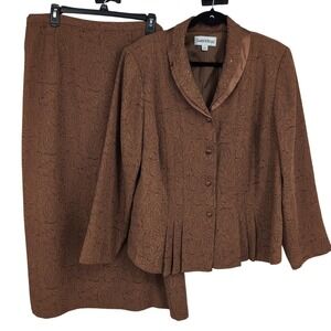 Danny & Nicole Brown Paisley Jacquard Skirt Suit 2 Piece Set Blazer Skirt 20W